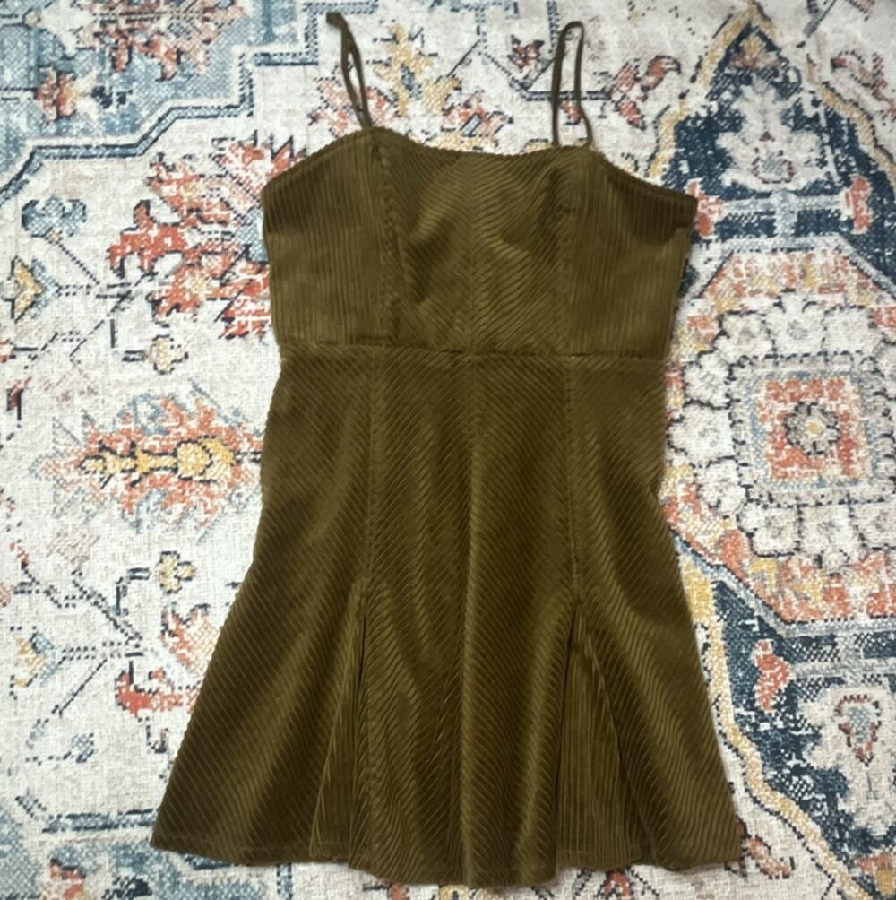 Urban Outfitters Brown Corduroy Fit & Flare Mini Dress S Sleeveless Lace-Up